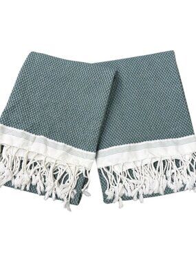 Coyuchi Mediterranean Organic Cotton Bath Towel Aquamarine Sea Spray Set 2 NWOT